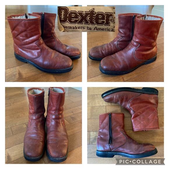 Vintage Dexter Brown Cognac Distressed Fleece-Lined Boot Men's size 9 - Picture 3 of 12